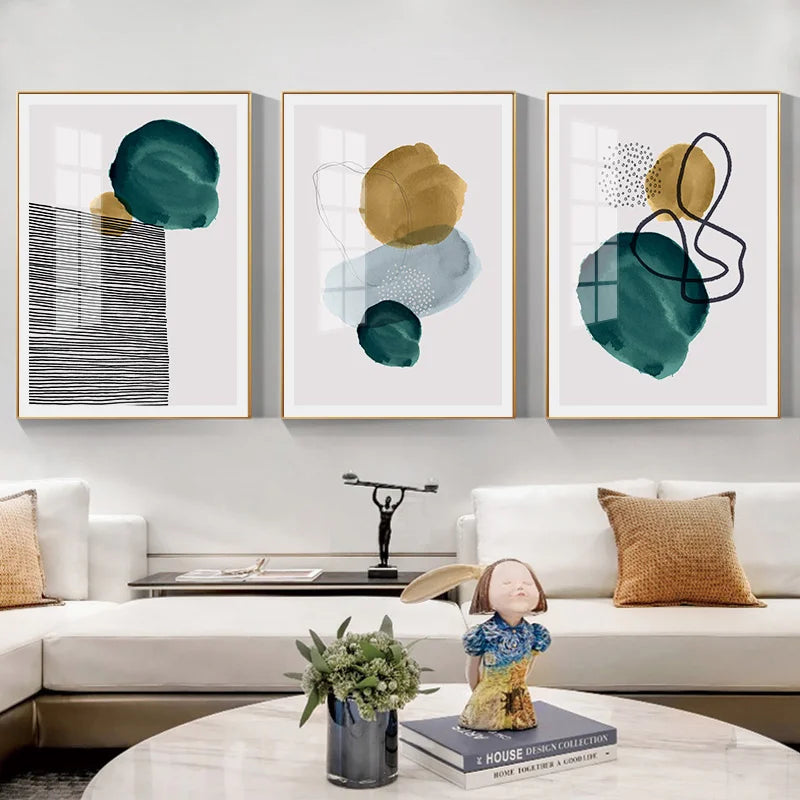 Grønn Gul Svart Abstrakt Form & Linje Minimalistisk Nordisk Veggkunst Fine Art Lerret Utskrifter Bilder For Stue Hjemme Kontor Dekor | Skanto