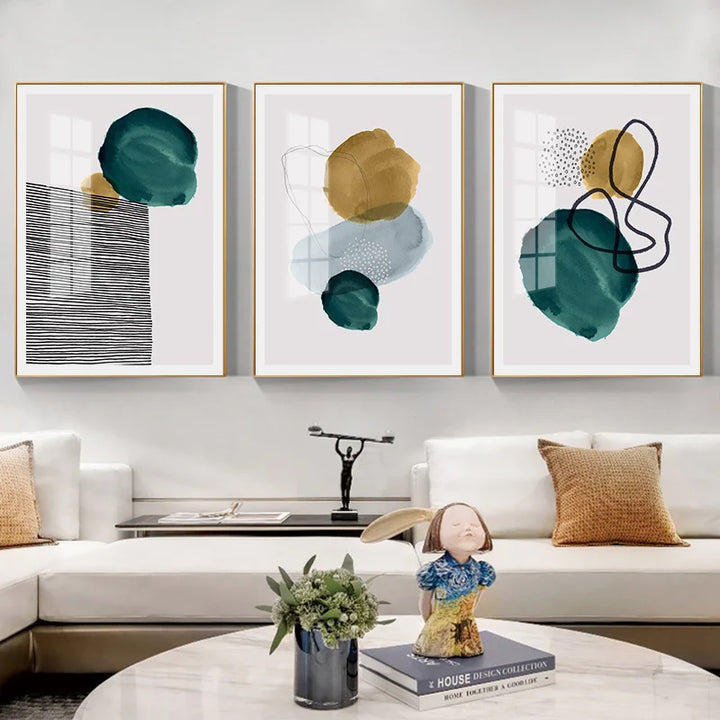 Grønn Gul Svart Abstrakt Form & Linje Minimalistisk Nordisk Veggkunst Fine Art Lerret Utskrifter Bilder For Stue Hjemme Kontor Dekor | Skanto