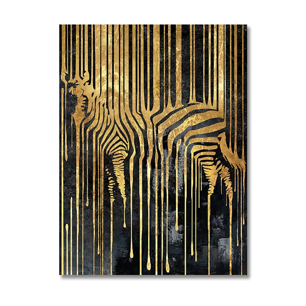 Moderne abstrakte gyldne zebra-linjer løve elefant tiger veggkunst fine art lerret utskrifter bilder for luksus leilighet stue spisestue kunst dekor | Skanto