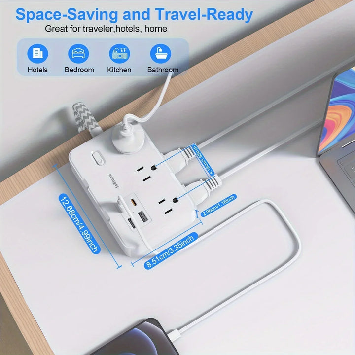 Smart home strømledning med USB hurtigopplading | US-plugg AC-utgang med vevd forlengelseskabel og nettverksfilter | Skanto