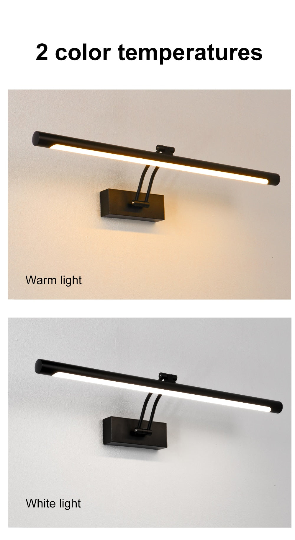 Skanto | 80-100cm LED vegglampe - Moderne svart/sølv veggbelysning til badet, innvendig montert bilde lys