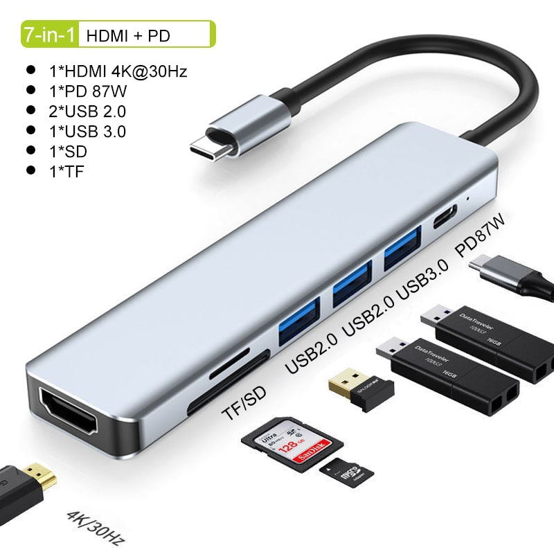 Skanto | Thunderbolt 3 USB-C Hub med HDMI, PD, SD/TF for MacBook Air M1 og iPad Pro