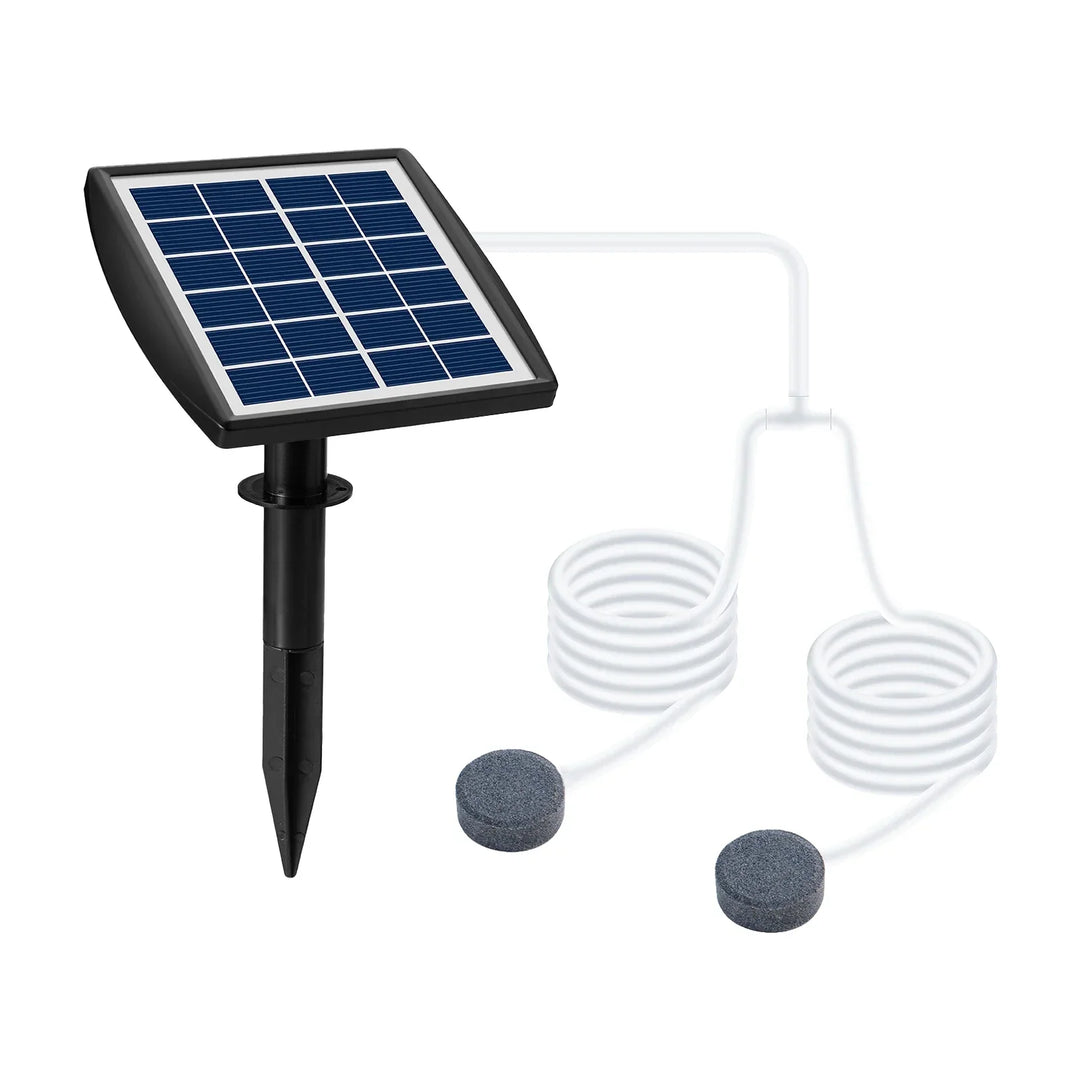 Skanto | AquaSola Solarbetriftet Oksygenpumpe med Batteri | 6V 2W | For Dammer & Akvarier | Inkludert 2 Luftsteiner & 0,25 cm Slange