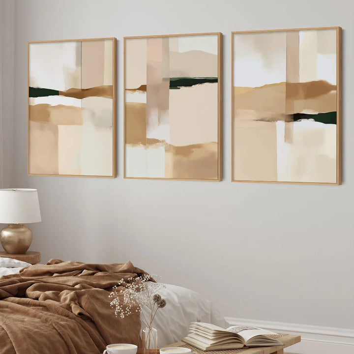 Nøytral Fargeblokk Beige Svart Veggkunst Fin Kunst Lerret Utskrifter Moderne Abstrakte Bilder For Stue Soverom Kunst Dekor | Skanto