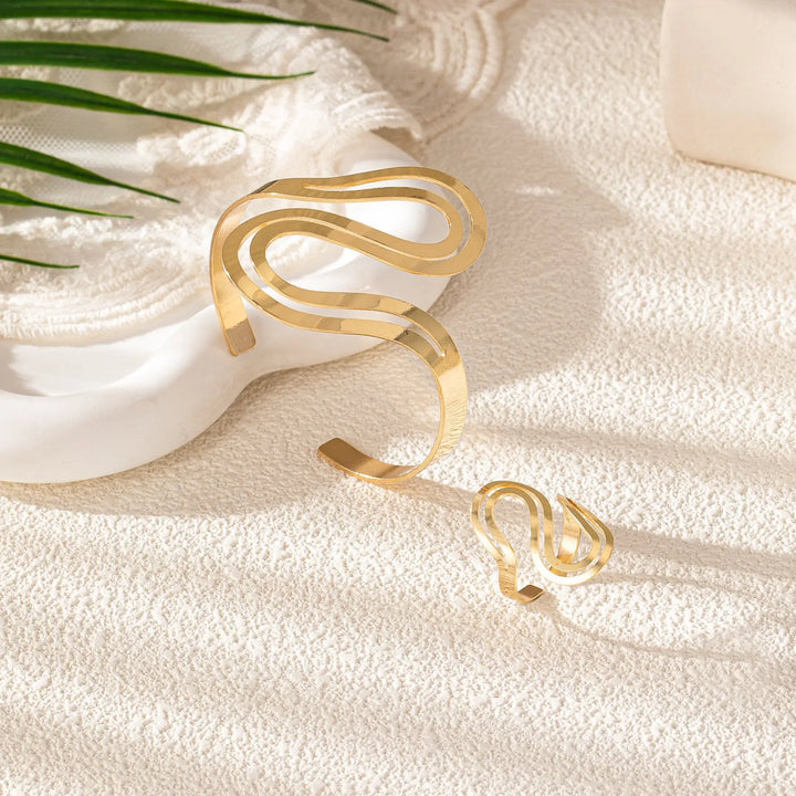 Skanto | Justerbar Moderne Svirvel Armbånd og Ring Sett