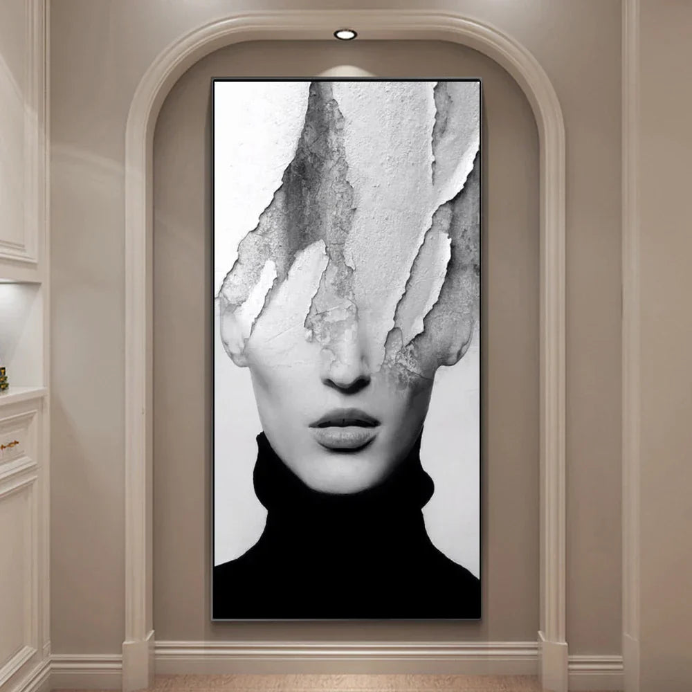 Moderne Abstrakte Portrett Superposisjon Landskap Veggkunst Fine Art Lerrettrykk Svart Hvit Bilder For Moderne Stue Entré Foyer Kunst Dekor (Uten Ramme) | Skanto