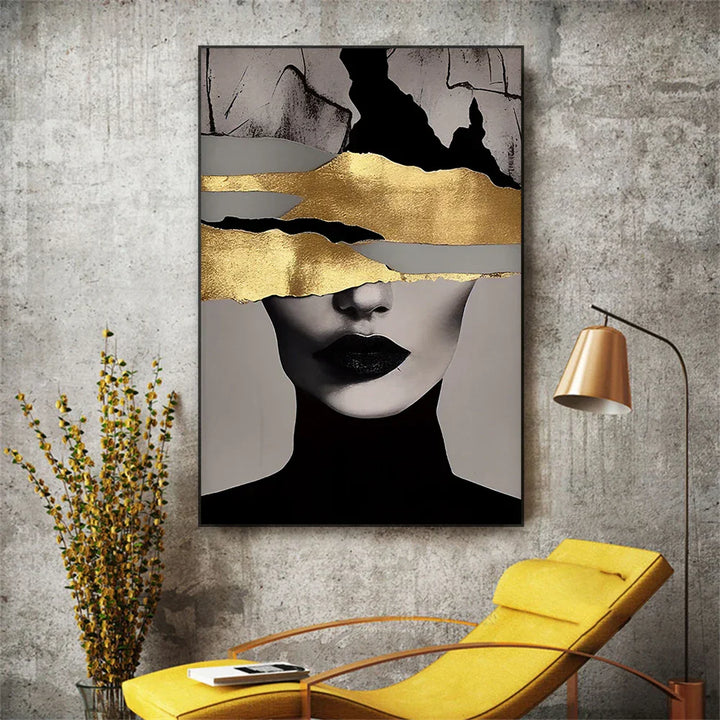 Golden Girl Fashion Veggkunst Fine Art Lerret Utskrifter Moderne Abstrakt Portrettbilder For Stue Soverom Boutique Salong Kunst Decor | Skanto