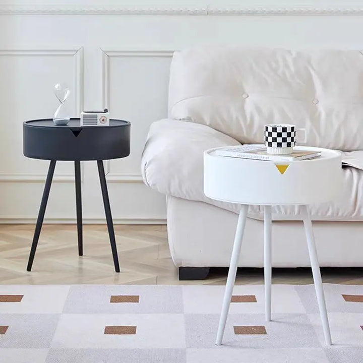 Skanto | Rund Plast Sidebord med Oppbevaringsplass og Mobil Design