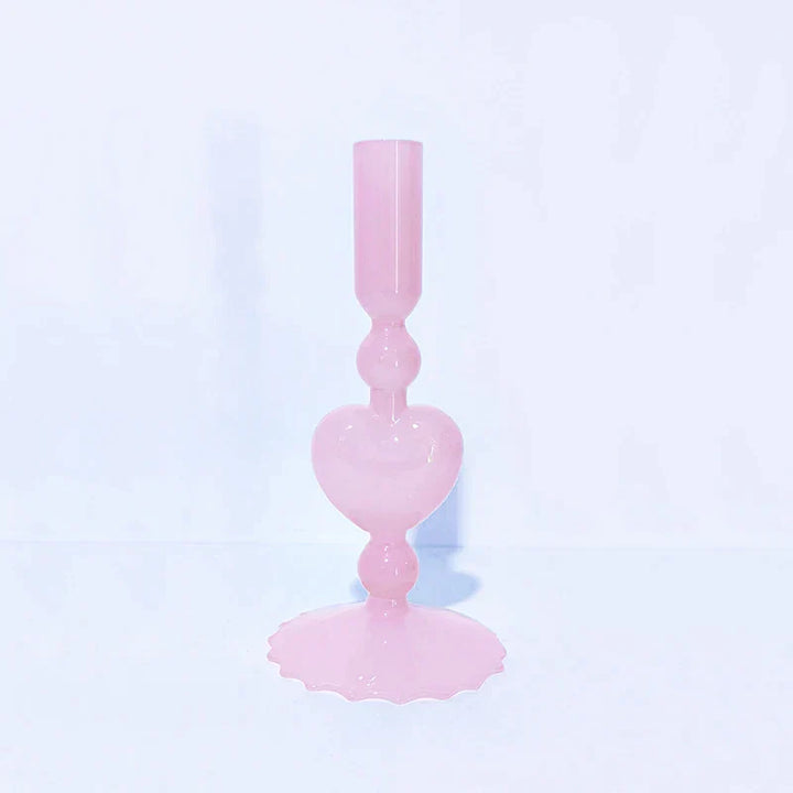 Skanto | Retro Taper Lysestake Rød Hjerteformet Glass Lysestake Bryllup Borddekorasjon Hjem Fest Glass Vase Dekor