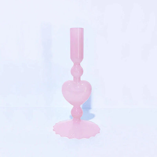 Skanto | Retro Taper Lysestake Rød Hjerteformet Glass Lysestake Bryllup Borddekorasjon Hjem Fest Glass Vase Dekor