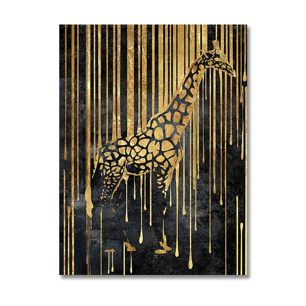 Moderne abstrakte gyldne zebra-linjer løve elefant tiger veggkunst fine art lerret utskrifter bilder for luksus leilighet stue spisestue kunst dekor | Skanto