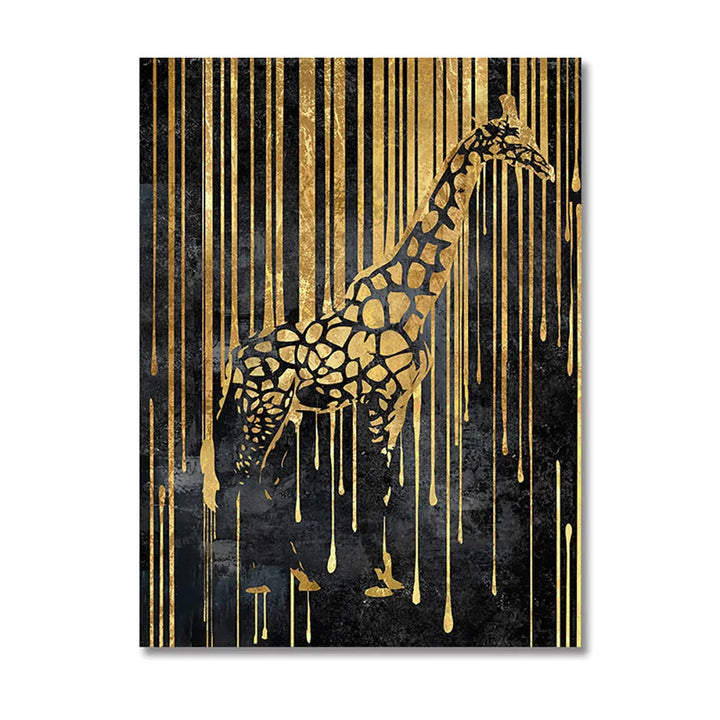 Moderne abstrakte gyldne zebra-linjer løve elefant tiger veggkunst fine art lerret utskrifter bilder for luksus leilighet stue spisestue kunst dekor | Skanto