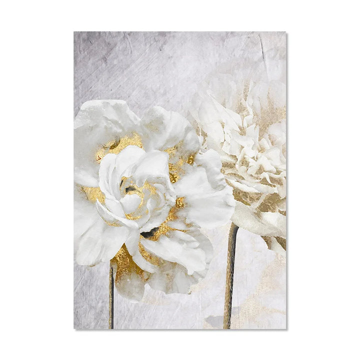 Opulent Blossoms Elegant White Flowers with Gold Accents Canvas Wall Art Fine Art Canvas Prints Posters Floral Pictures For Modern Living Room | Skanto