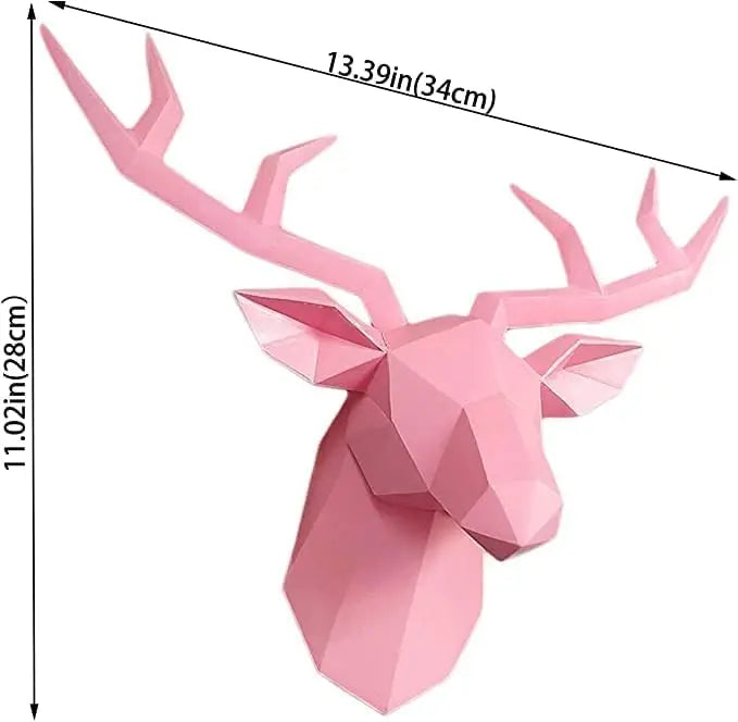 Skanto | 3D-Hjortehode Skulptur, geometrisk harpiks, dyrehjortehode veggdekorasjon, moderne hjemmedekor, luksuriøs dekorativ veggdekor