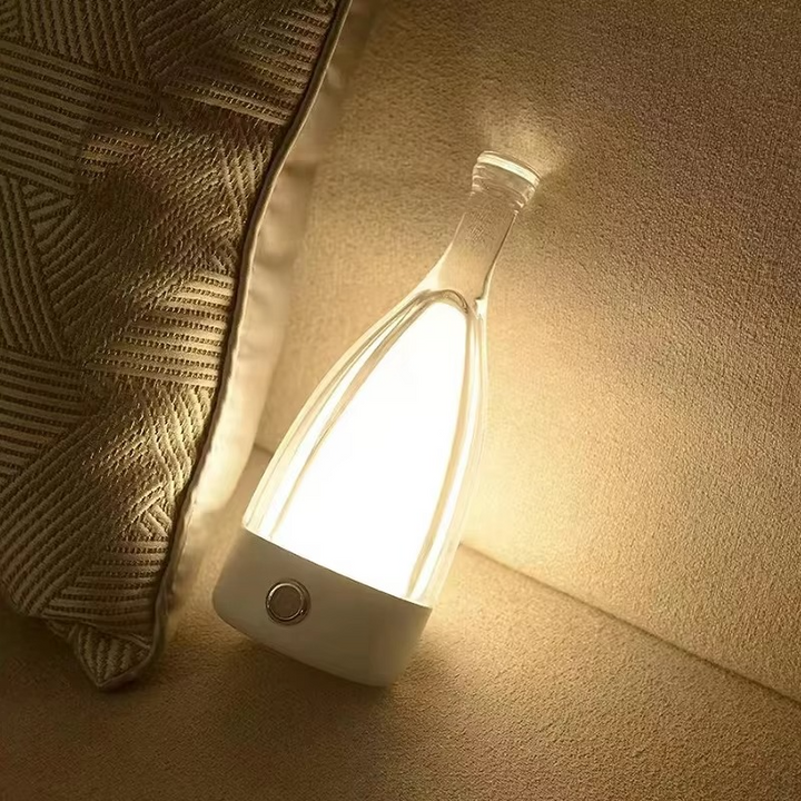 Skanto | Vinflaske Skrivebord Lampe med Bluetooth Høyttaler – Oppladbar Moderne Kveldsbelysning