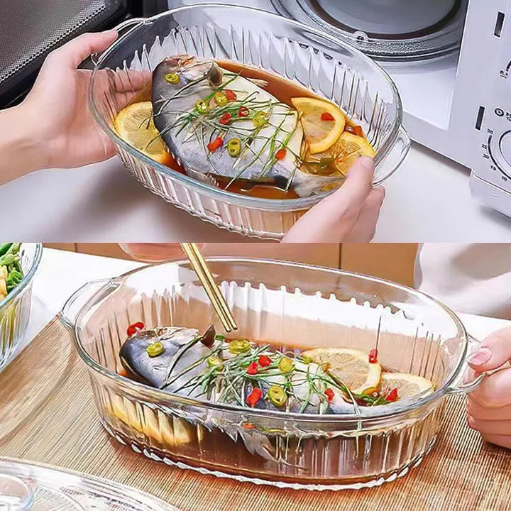 Skanto | 4-delt Glass Bakeware Sett med 2 Bakeware Retter med Glasslokk, 1.9 Qt og 3 Qt
