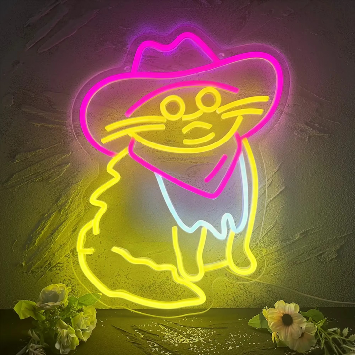 Skanto | USB-Drevet Katt Cowboy Neon Lys - Perfekt for Soverom, Spillrom og Fester