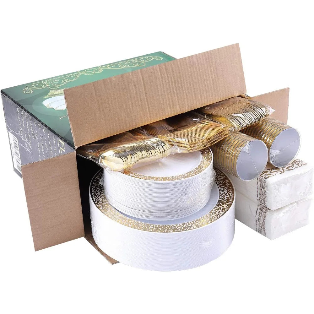 Skanto | 350stk Engangs Gull Blonde Servise Sett for 50 Gjester