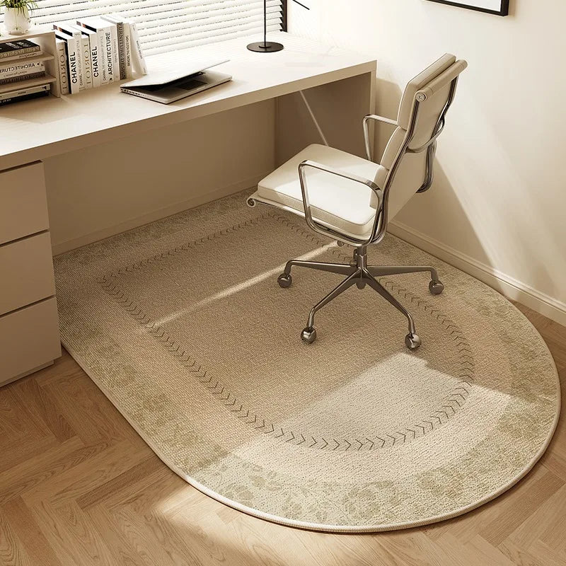Skanto | Rund Kontorstolmatte 100cm – Beige Stripete Sklisikker Teppebeskytter