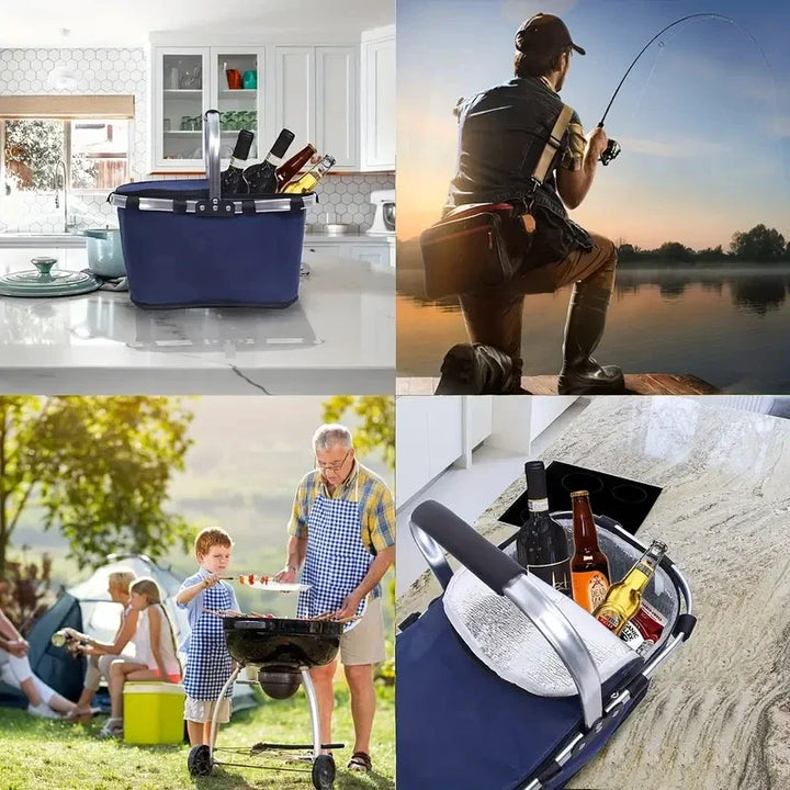 Skanto | ThermaTrip Sammenleggbar Kurv | Isolert Piknikkurv med Aluminiumsfolie & Håndtak | 3-fold Sammenleggbar | For Utflukt, Park, Shopping & Reise