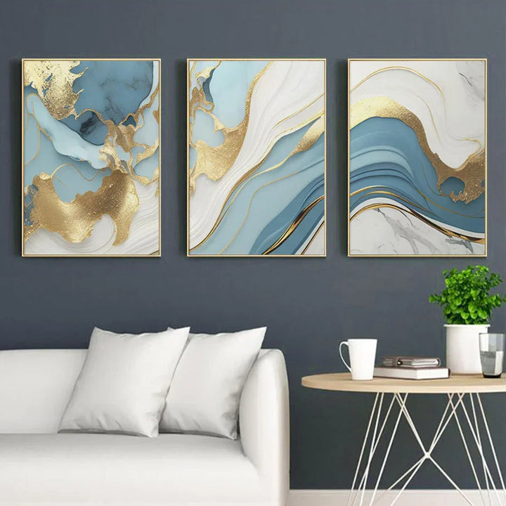 Moderne Abstrakt Gull Blå Flytende Marmor Print Veggkunst Fine Art Lerretsutskrifter Bilder For Stue Soverom Nordisk Hjem Dekor | Skanto