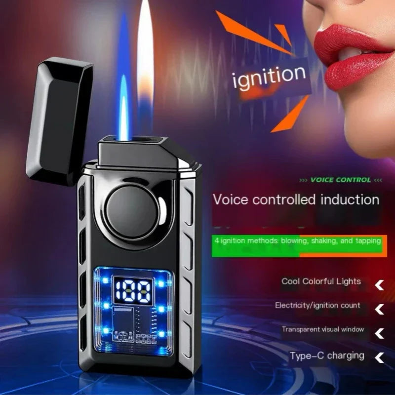 Stemmeaktivert USB Fargerik Dobbel Flamme Lighter | Skanto