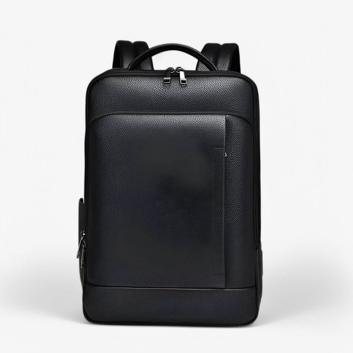 Skanto | Elegant lær ryggsekk for menn/kvinner med USB-port for laptop og hverdagsbruk, 15,6 tommer, svart