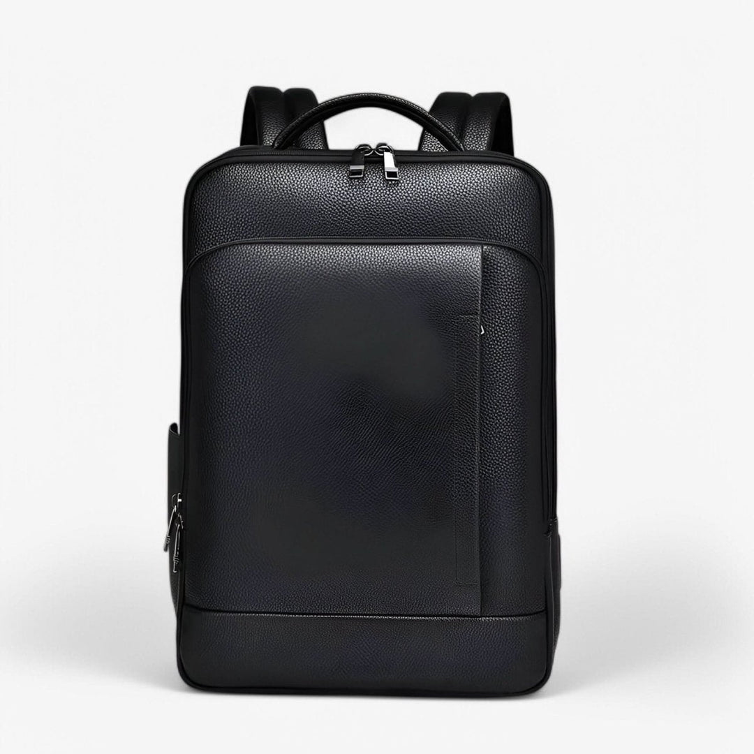 Eleganter Lederrucksack for Damen og Herren med USB-anschluss for laptop og täglichen bruk, 15,6 Zoll, schwarz