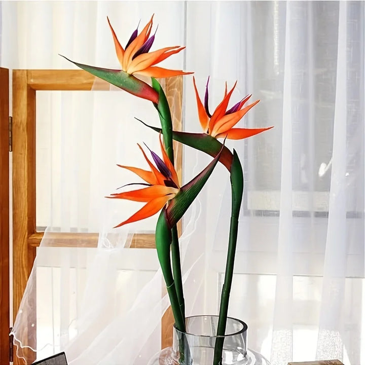 Skanto | Floriva 3 Delt Sett Kunstige Strelitzia | Papegøye Blomster | 24,5 cm Lange Stengler | Dekorasjon for Hjem, Kontor & Arrangementer