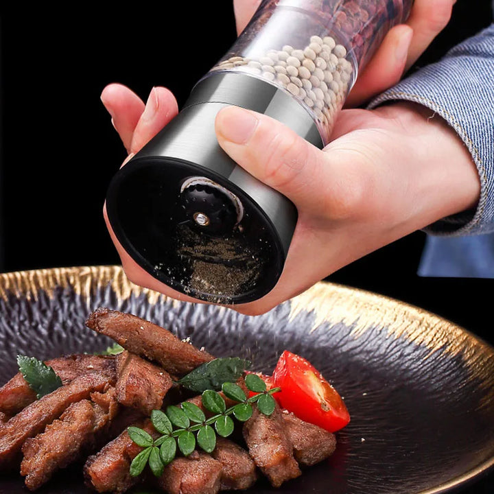 Skanto | 2-i-1 Kryddkvern SPICURA DuoMill | Rustfritt stål Dobbeltkvern for salt & pepper | Manuell & Stilfull