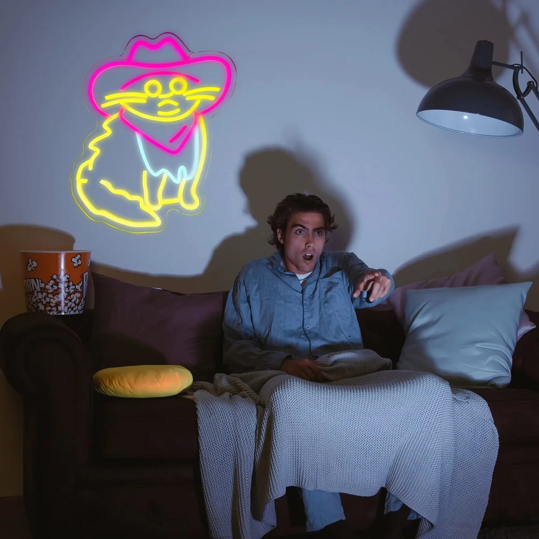 Skanto | USB-Drevet Katt Cowboy Neon Lys - Perfekt for Soverom, Spillrom og Fester