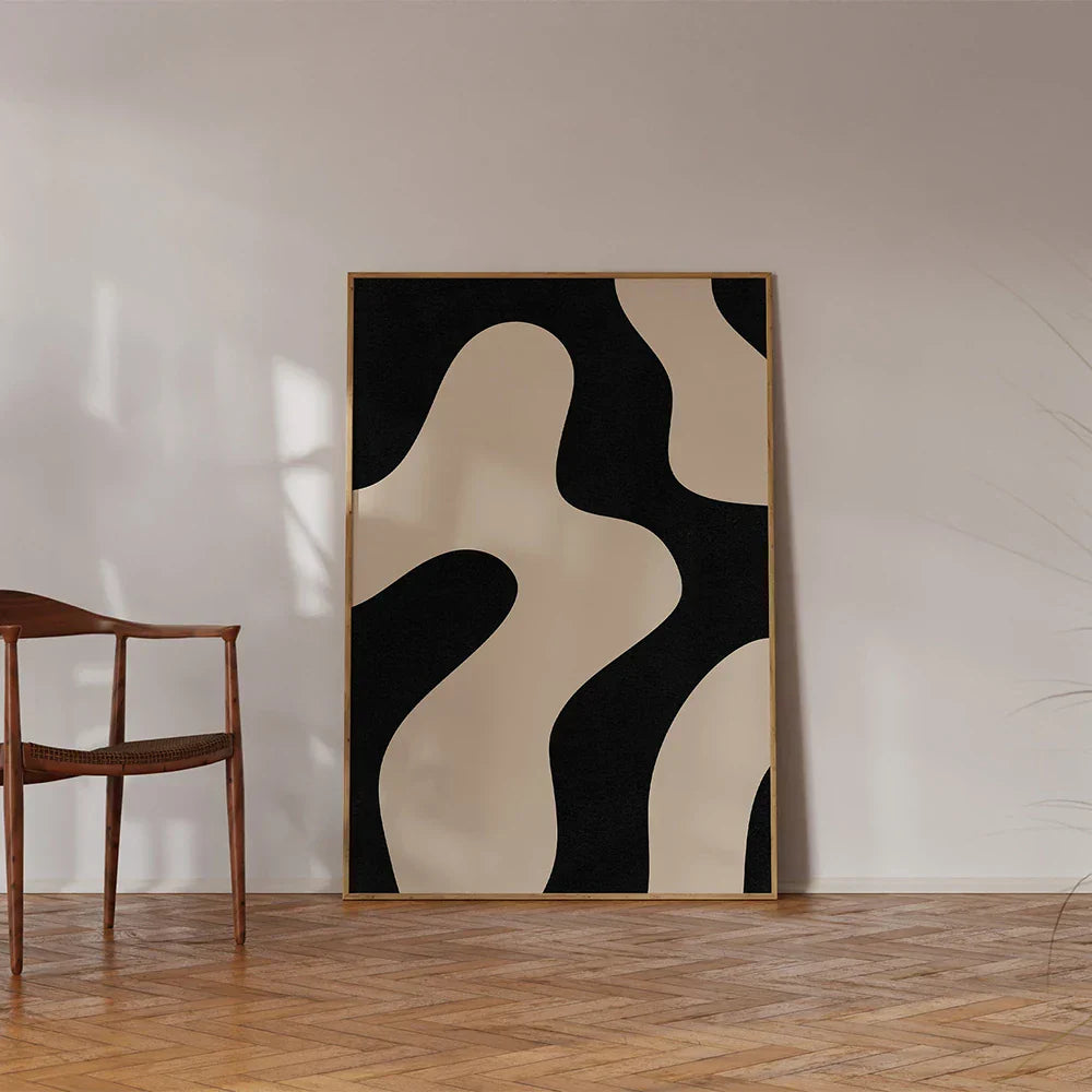 Moderne abstrakt formet svart minimalistisk veggkunst fine art lerretsutskrifter bilder for moderne leilighet stue spisestue kunstdekor | Skanto