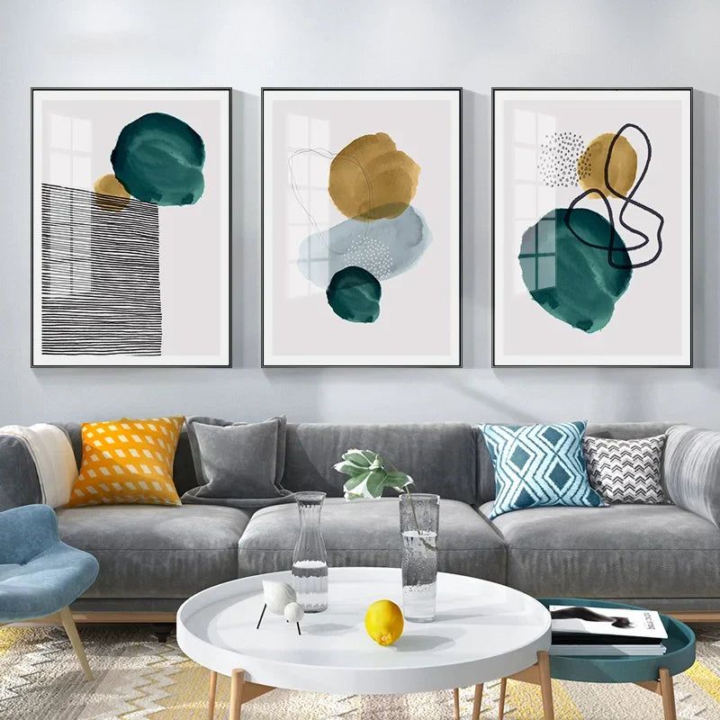 Grønn Gul Svart Abstrakt Form & Linje Minimalistisk Nordisk Veggkunst Fine Art Lerret Utskrifter Bilder For Stue Hjemme Kontor Dekor | Skanto