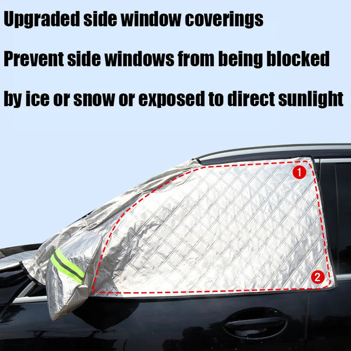 Skanto | FrostGuard Ultra | Ekstra Stor Bilvindusbeskyttelse | 3-vindusdesign | Beskyttelse Mot Snø, Is, Sol & Støv | Vindbestandig & Rask Installasjon