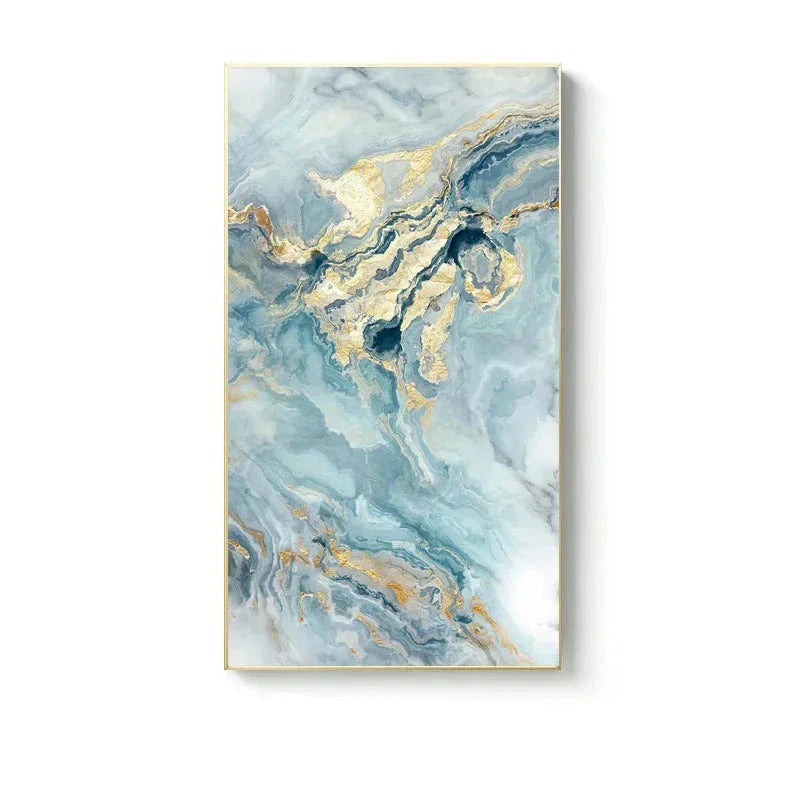 Blå Gylden Flytende Marmor Essens Veggkunst Fine Art Lerretsutskrifter Bilder For Moderne Leilighet Luksus Stue Kunst Dekor | Skanto
