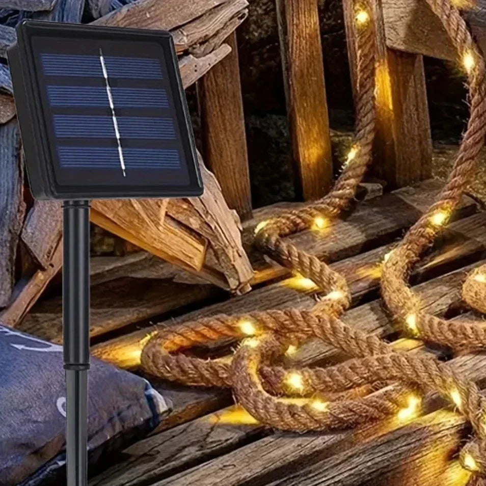Skanto | Hamp tau solcelledrevet lampe | Holdbar dekorbelysning for hage og terrasse