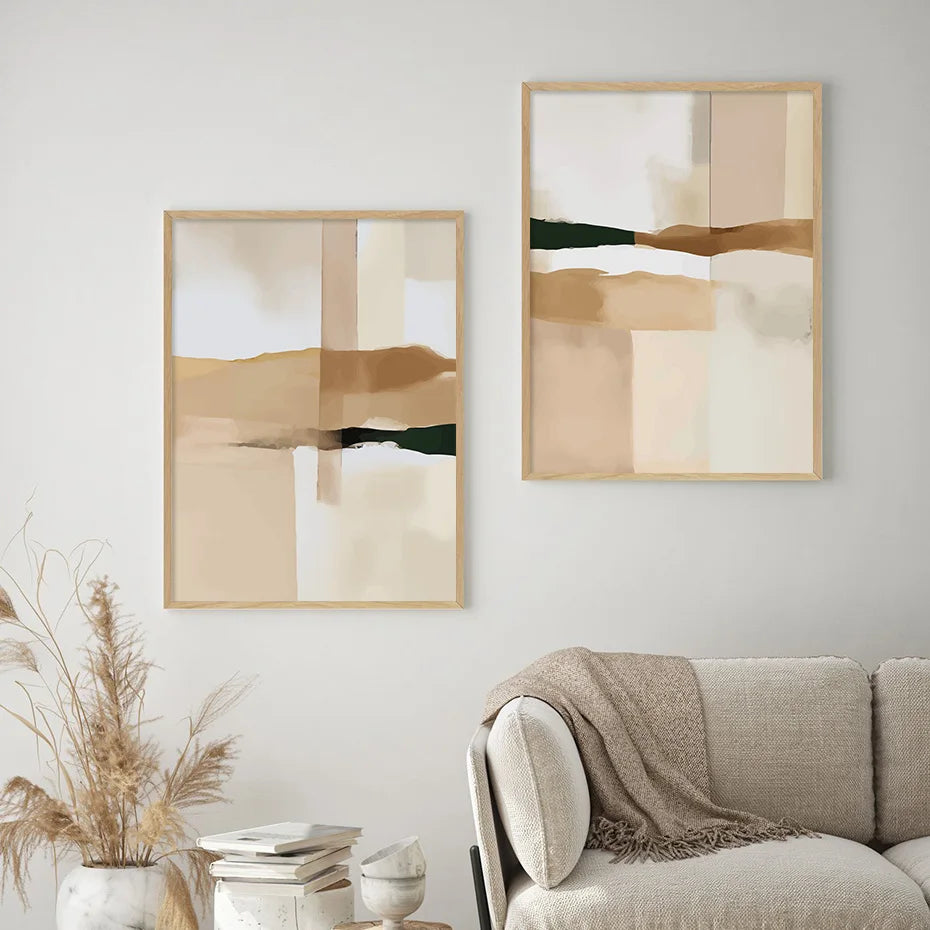 Nøytral Fargeblokk Beige Svart Veggkunst Fin Kunst Lerret Utskrifter Moderne Abstrakte Bilder For Stue Soverom Kunst Dekor | Skanto