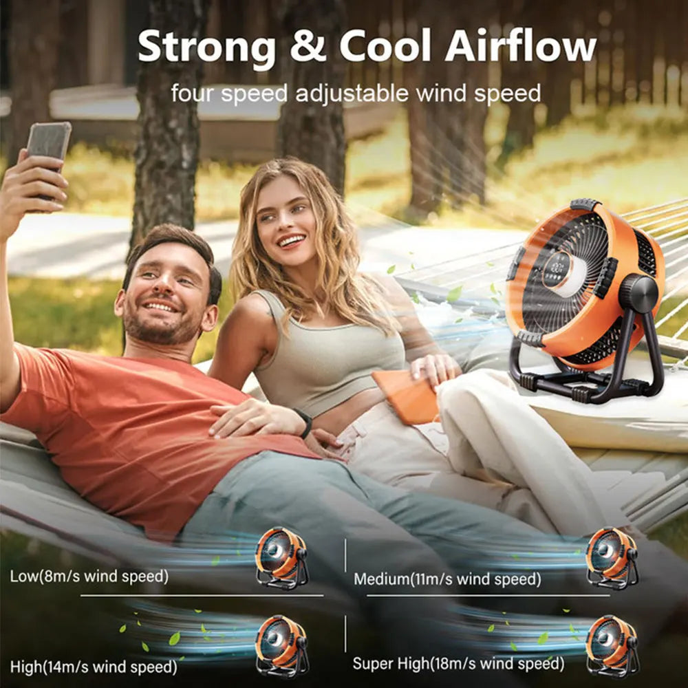 Campingvifte med 20 000mAh batteri, LED-lys og fjernkontroll – WindMate | Skanto