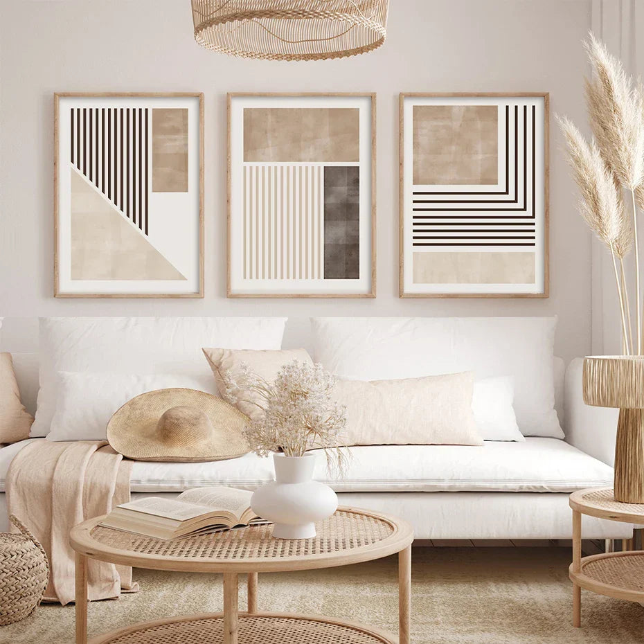 Brun Beige Fargeblokk Geometrisk Veggkunst Fine Art Lerretsutskrifter Abstrakt Minimalistiske Bilder For Moderne Stue Soveroms Kunstdekor | Skanto