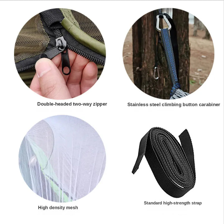 Skanto | Automatisk hurtigåpningsmyggnett-hengekøye: Utendørs camping-sving med anti-kipp nylon skrivebordstol - 260x140cm
