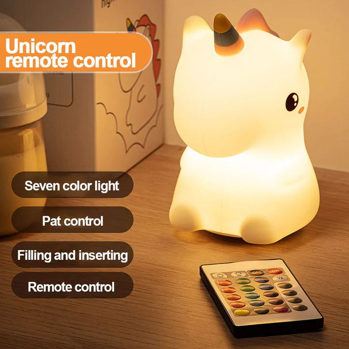Skanto | DreamiCorn LED Nattlys Enhjørning | Myk Silikon & USB Oppladbar | Berøringskontroll & 2 Lysstyrkenivåer | Barnerom & Gaveidé