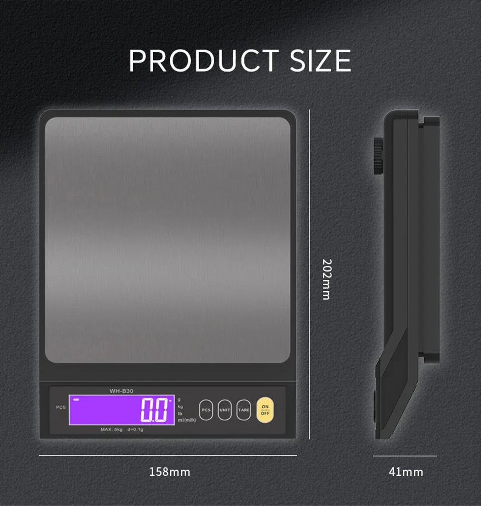 Skanto | 5 kg/0,1 g og 10 kg/1 g digital elektronisk kjøkkenvekt, LCD-skjerm, hel vanntett rustfritt stålværktøy for baking