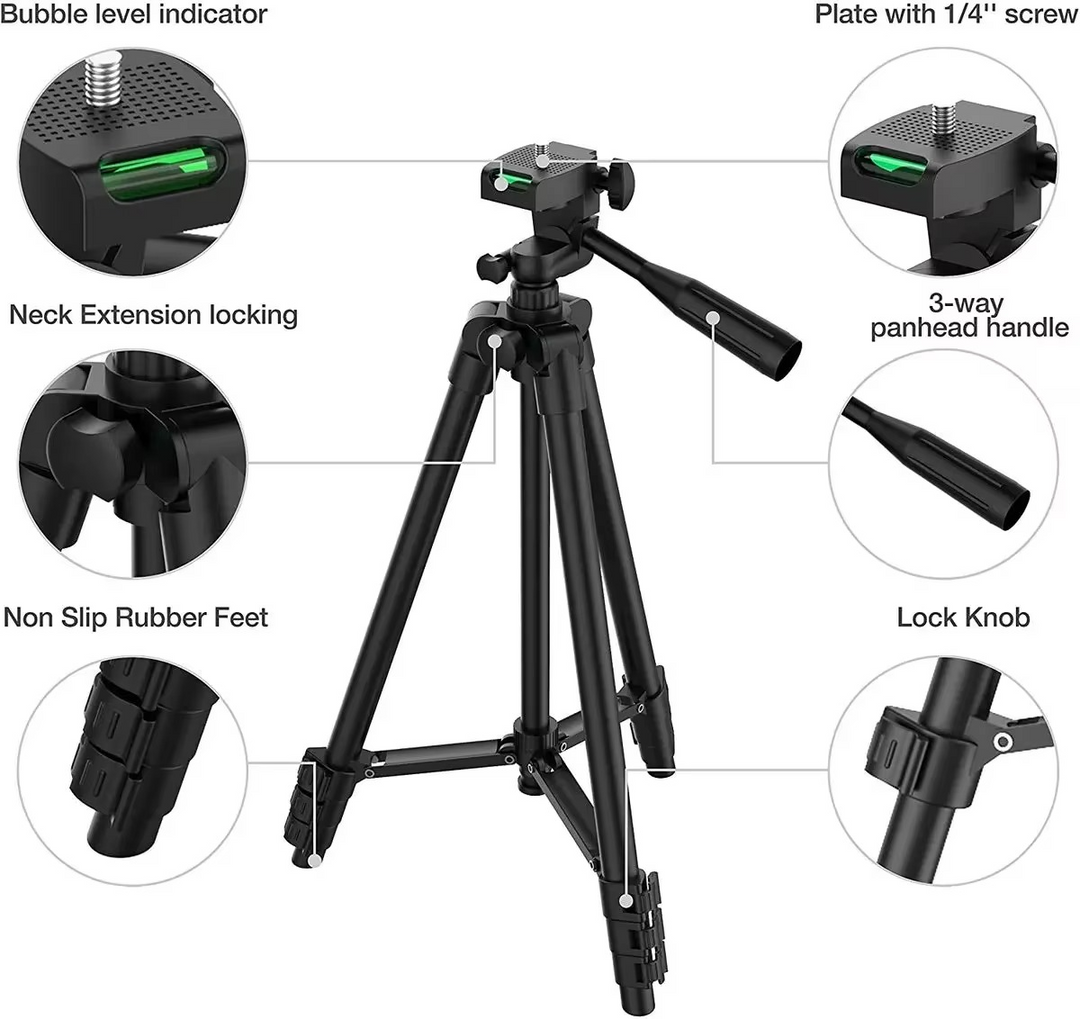 Skanto | Universelt lett stativ med Bluetooth-fjernkontroll for smarttelefoner og DSLR-kameraer