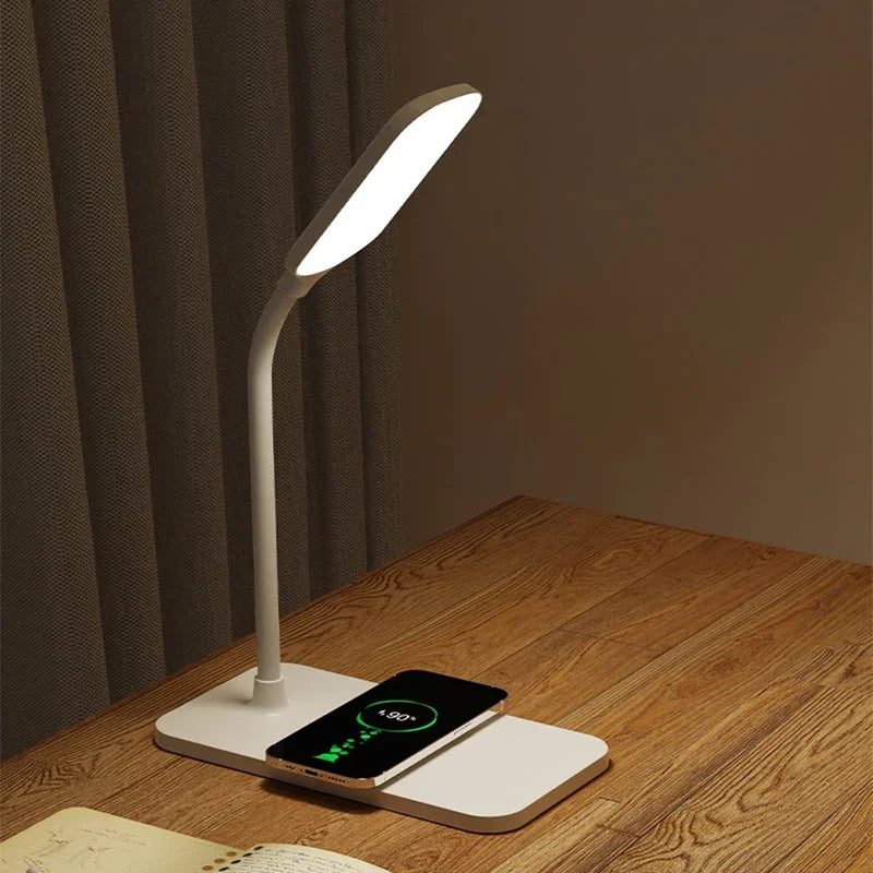 Skanto | Velura LightDock LED Skrivebordslampe | Med Trådløs Lader & USB Port | Berøringsdimming & Øyenvennlig | Moderne