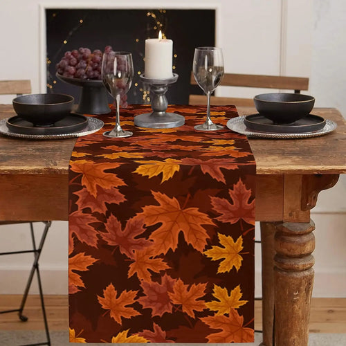 Skanto | Autumna LeafRunner Bordløper Lin | Lønnblad Høst Dekor | Vaskbar & Holdbar | 150–200 × 33 cm
