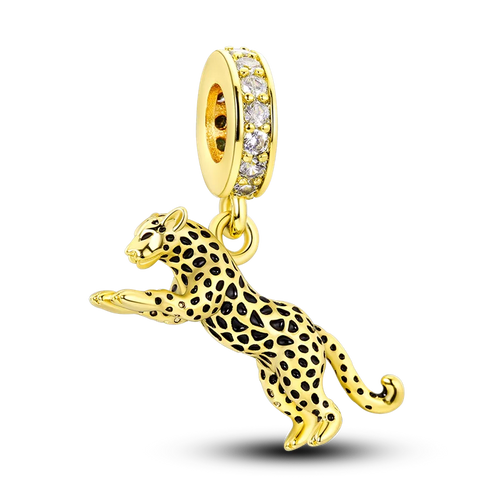 Skanto | 925 Sølv Gylden Leopard Charms Perler Fargerik Kameleon Nesehorn Løve Skarabé Katt Anheng Kompatibel med Original Pandora Armbånd Smykker