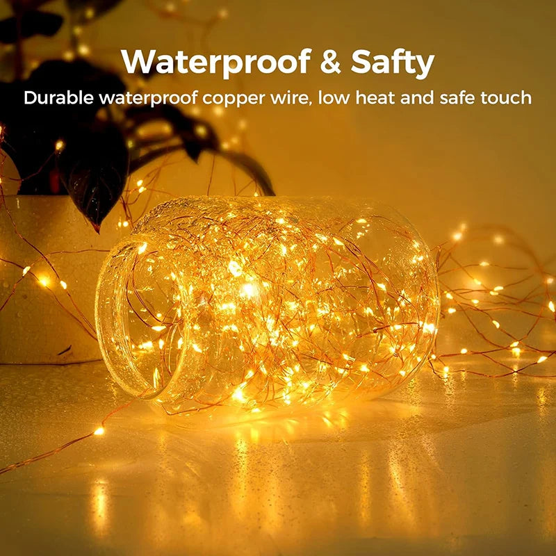 Skanto | LED Feilbelysning LumiCord | USB & Fjernkontroll | 8 Moduser | Varm Hvit | IP65 Vanntett | Kobbertråd | 5–30 m