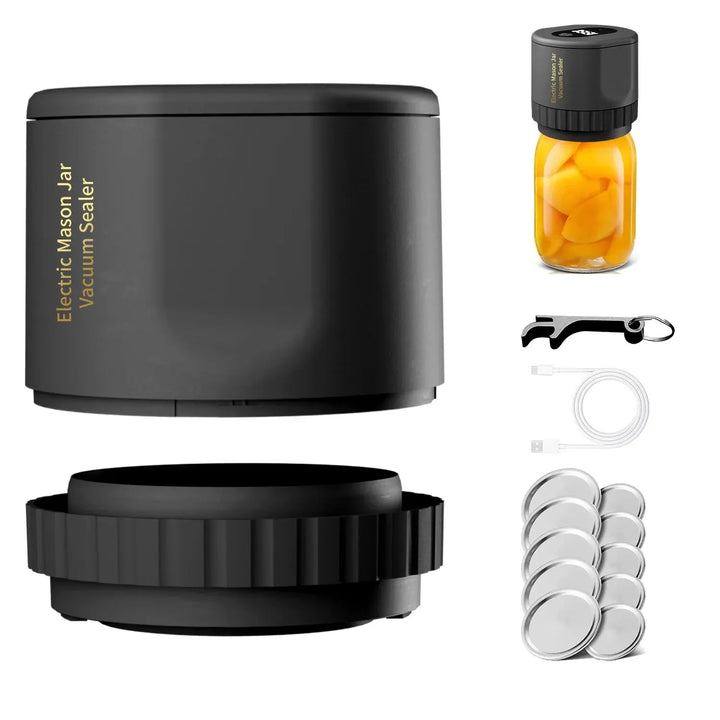 Skanto | Elektrisk Mason Jar Vakuumforseglingssett - Trådløs Forsegler for Brede og Vanlige Mason Krukker - Ideell for Matlagring