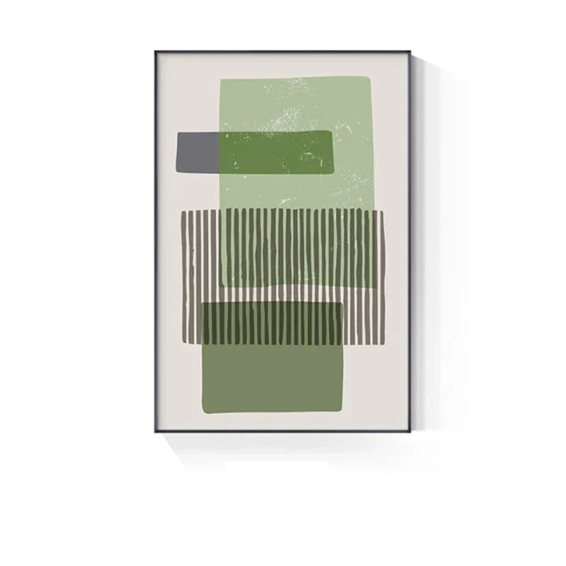Abstrakt grønn geometrisk linjekunst veggkunst fine kunst lerrettrykk bilder for moderne leilighet stue hjemmekontor kunstdekor | Skanto