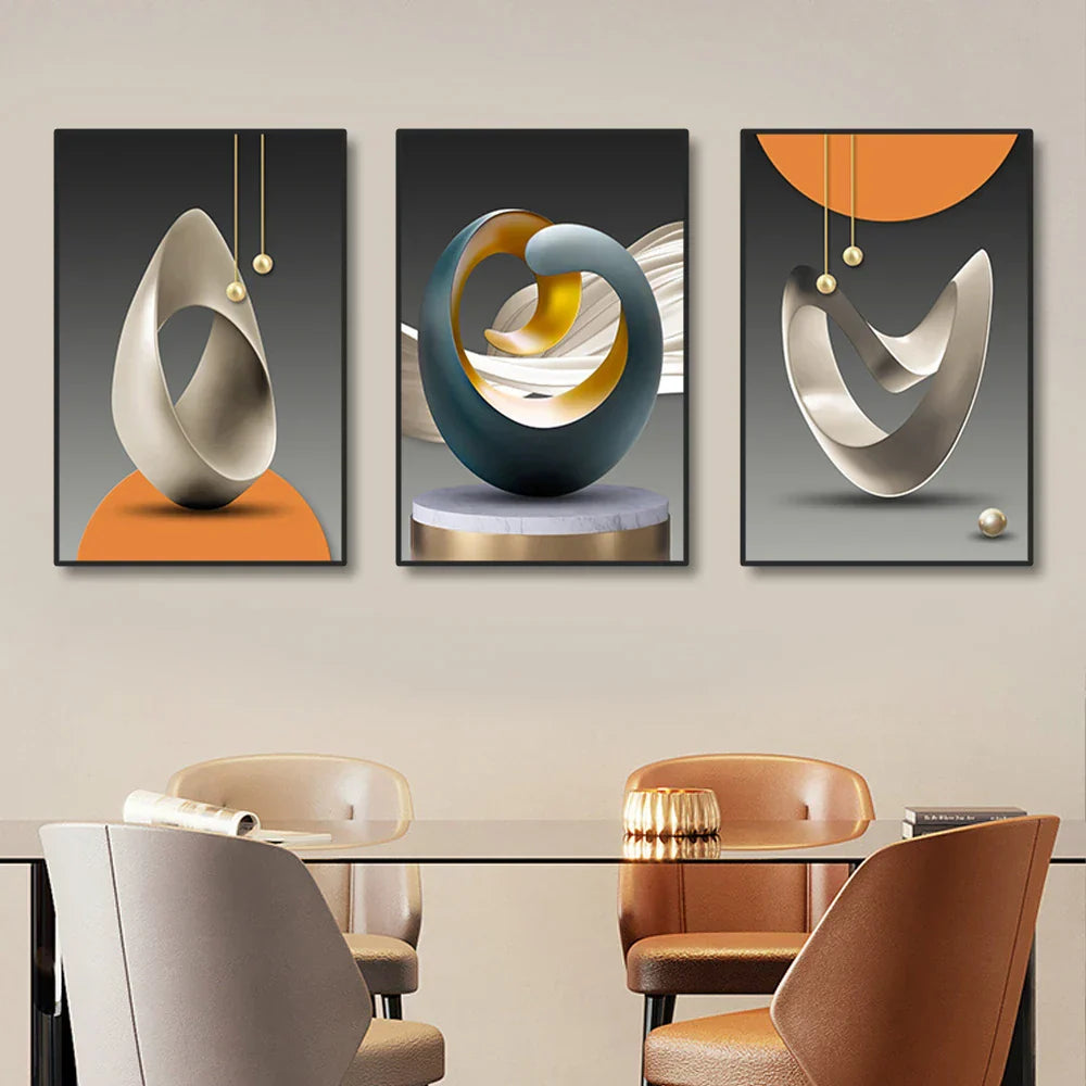 Sett med 3Pcs Moderne Estetikk Abstrakt Stilleben Veggkunst Fine Art Lerret Utskrifter Bilder For Luksus Loft Leilighet Stue Spisestue Kunst Dekor | Skanto